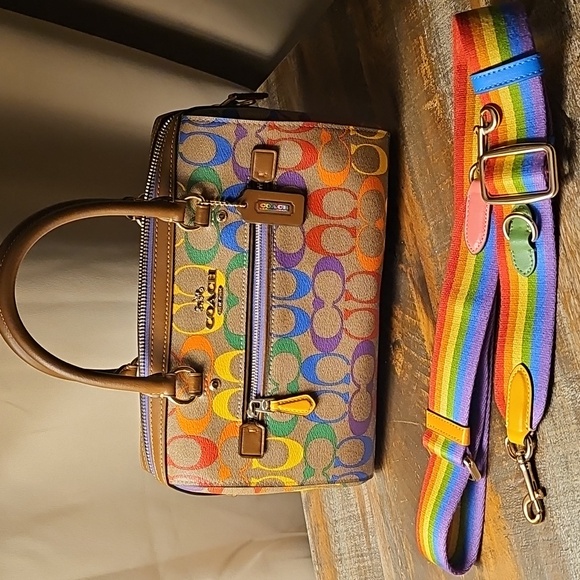 Coach Handbags - Coach Rowan Satchel In Rainbow Signature Canvas